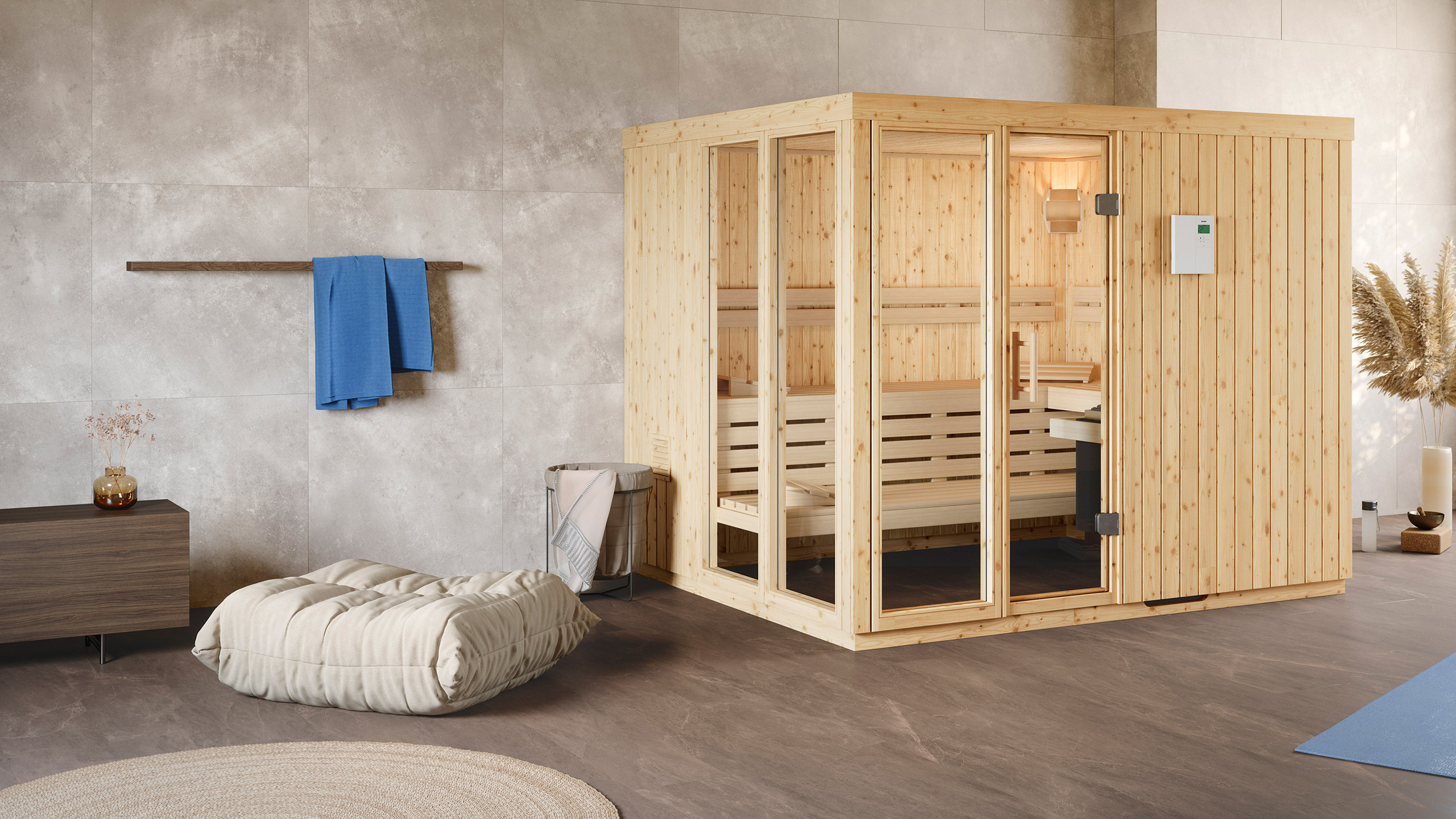 Sauna Origo mit Glaselementen